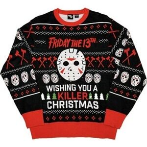 Slashercore Friday the 13th Jason Voorhees Killer Christmas Light Up Sweater S
